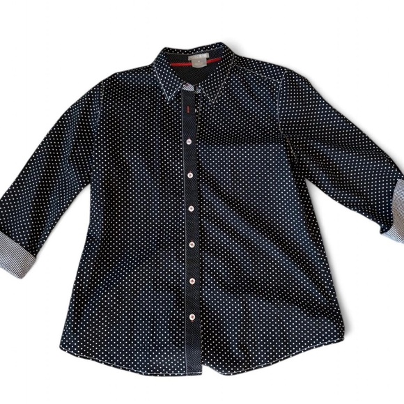 Chic Black and White Polka Dot Blouse with Rolled Sleeves - Picture 2 of 5